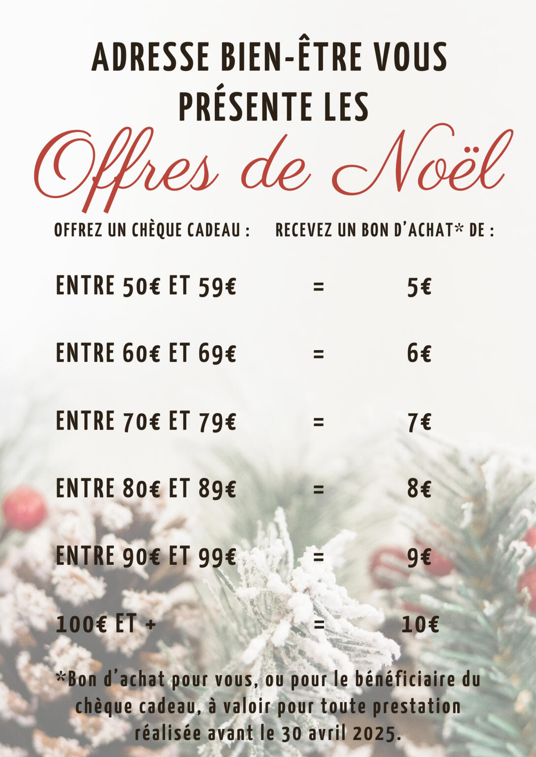 Offres de Noël Présentation des offres bons cadeaux de Noël